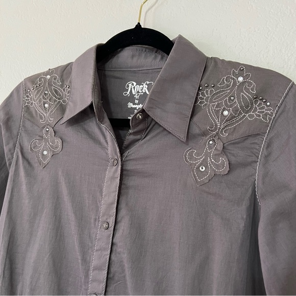 Rock 47 By Wrangler‎ Snap Western Shirt Embroidered Accents Women’s Size Small - Picture 2 of 10